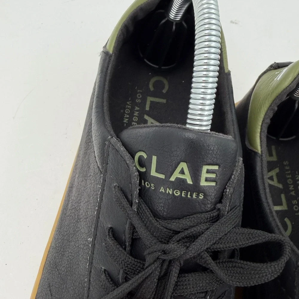 CLAE Bradley Vegan Leather Sneakers Black Olive Gum Sole Casual Shoes Mens 8